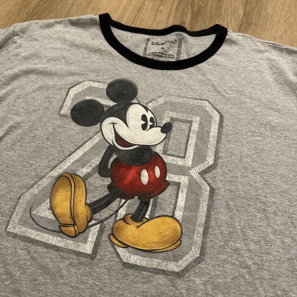 Vintage 90's Mickey Mouse Adult Size XL Walt Disney World Gray Ringer T Shirt
